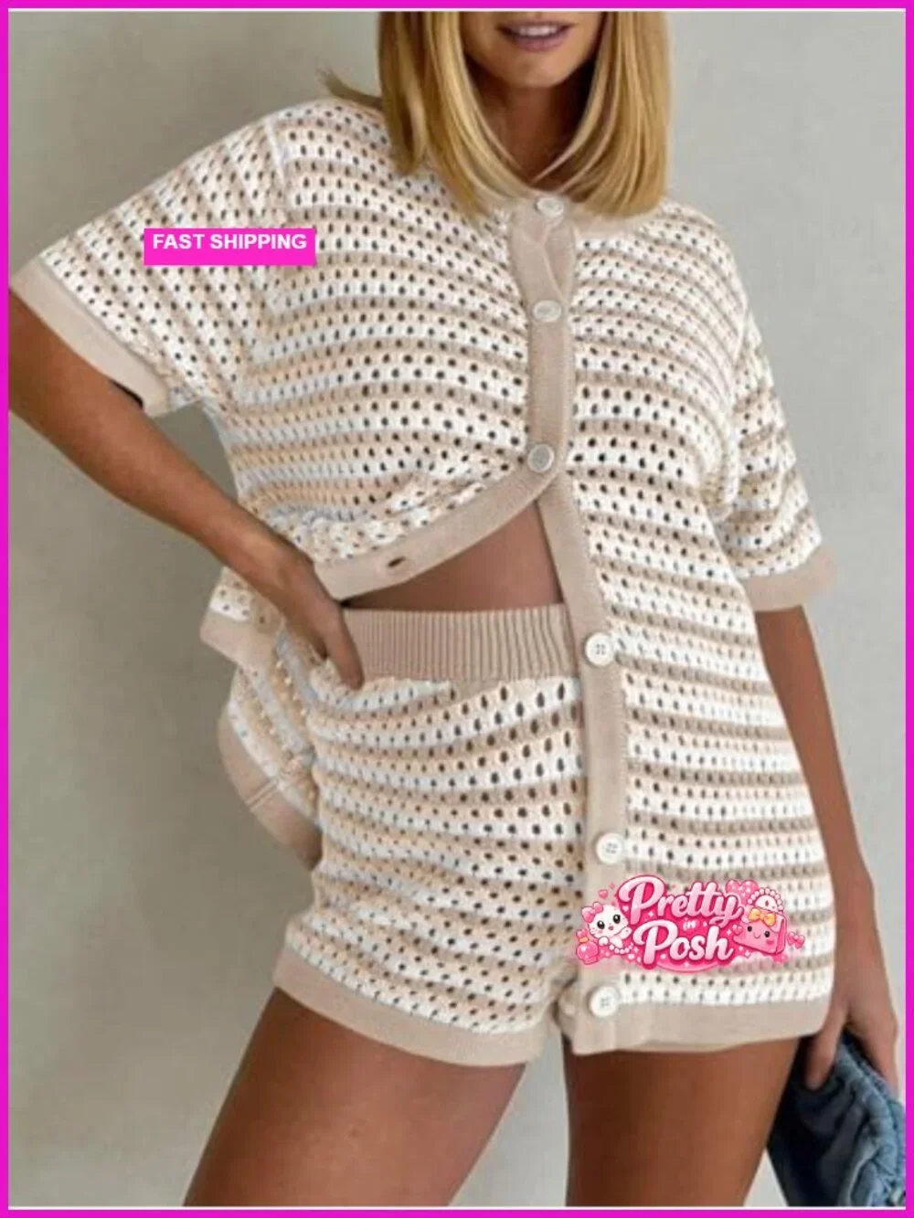 Women's Crochet Knit 2 Piece Short Set Swimsuit Coverup